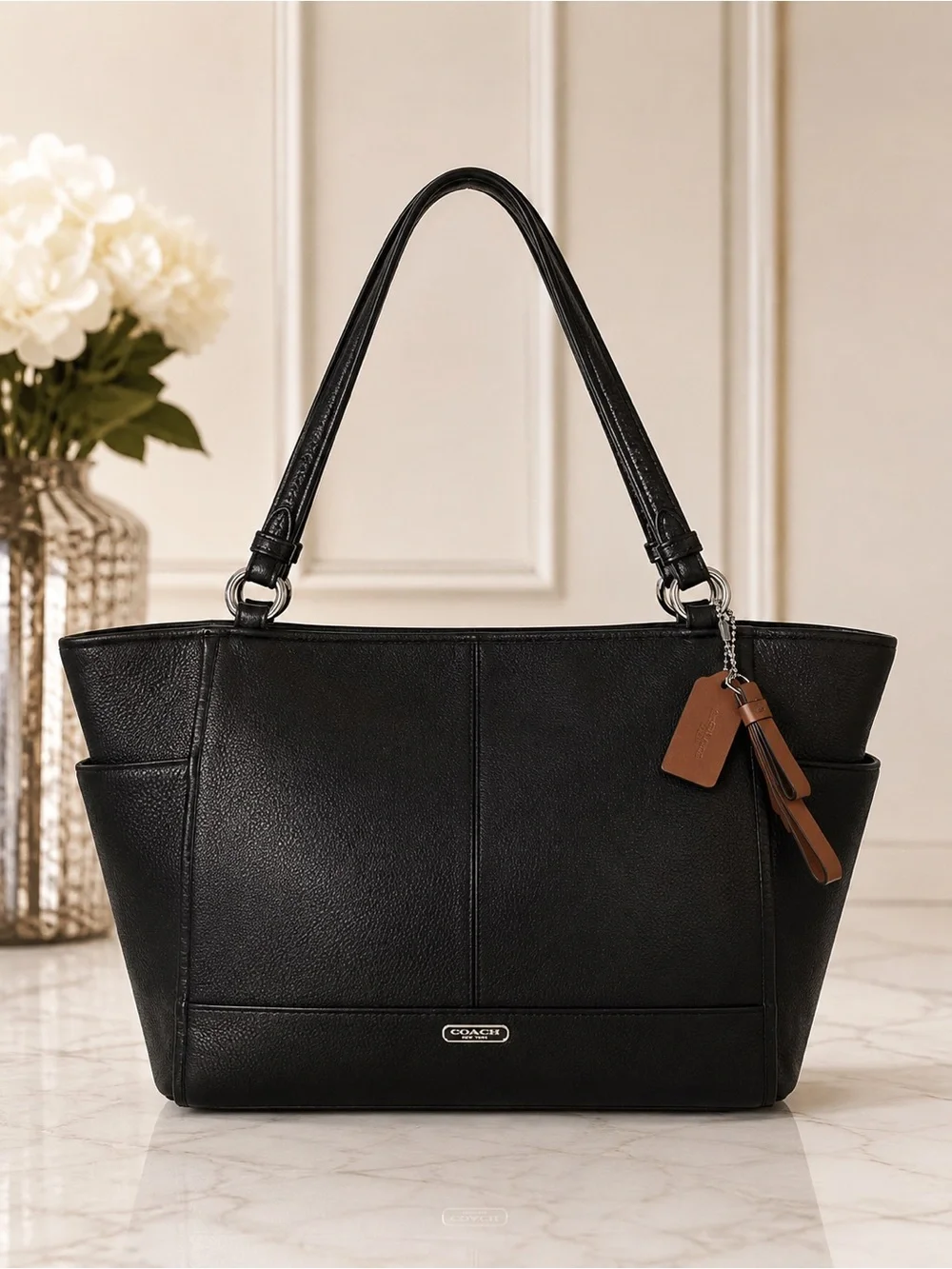 Coach Black Pebbled Leather Large Tote Shoulder Bag Work Laptop Carryall